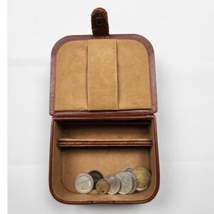 Vintage D H Holmes Co Leather Box Travel Case Western Germany W/ Coins‎